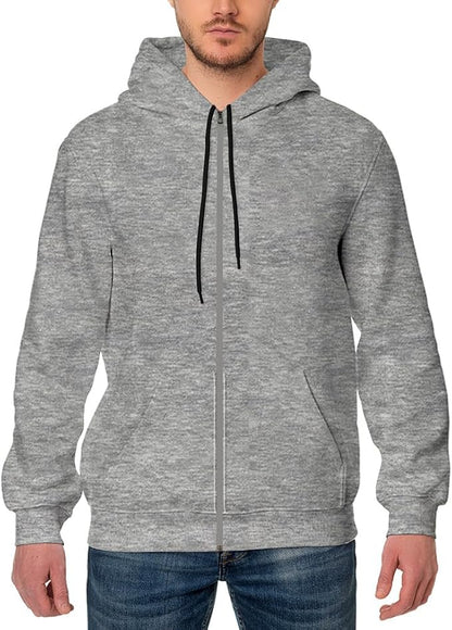 Mens Grey Relaxed Fit Zip Up Hoodie Sweatshirt