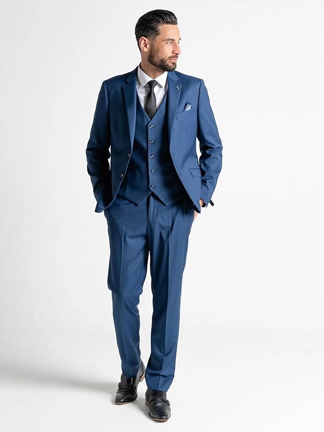 Haris Men’s Blue 3-Piece Slim Fit Suit