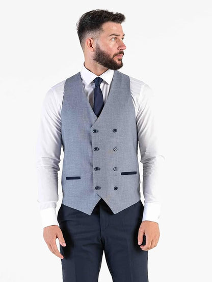 Navy Checks Three Piece Suit â€“ Classic Tailored Fit Blazer, Waistcoat, and Trousers â€“ Timeless Formalwear for Groomsmen and Special Occasions - Angelo - The Tie Company