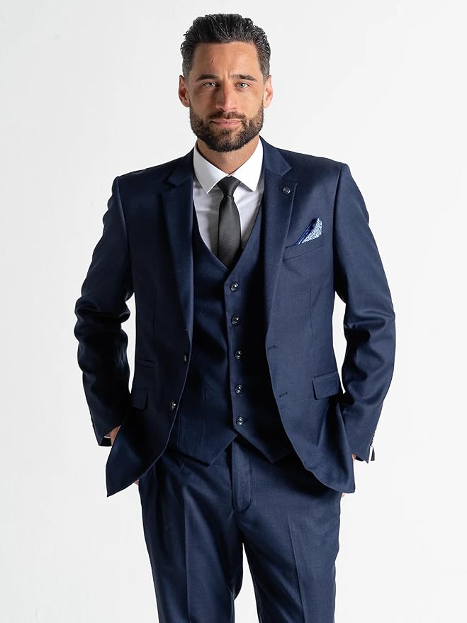 Navy Three-Piece Suit â€“ Slim Fit, Notch Lapel, Single-Breasted, Two-Button Closure â€“ Ideal for Weddings and Formal Events-Edward - The Tie Company