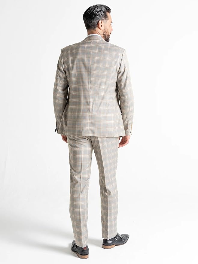 Light Grey Tweed Three Piece Suit â€“ White and Caramel Check Tailored Fit Blazer, Waistcoat, and Trousers â€“ Elegant Formalwear for Weddings and Special Occasions - The Tie Company
