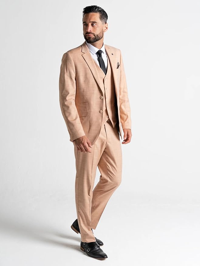 Edward Men’s Peach 3-Piece Slim Fit Suit