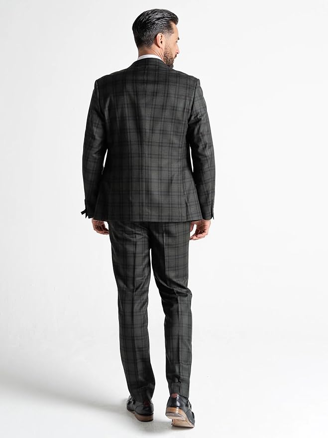 Dark Green Tweed Three Piece Suit â€“ Black Check Tailored Fit Blazer, Waistcoat, and Trousers â€“ Elegant Vintage-Inspired Formalwear for Weddings and Events - The Tie Company