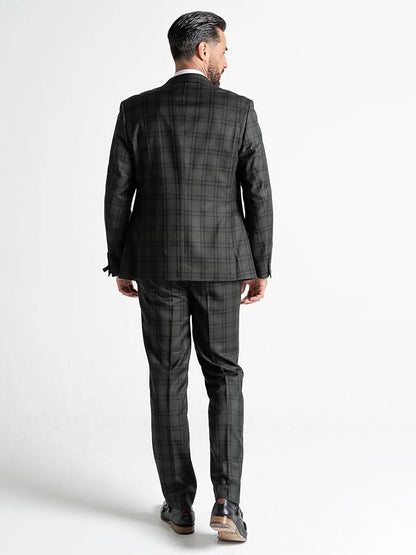 Dark Green Tweed Three Piece Suit â€“ Black Check Tailored Fit Blazer, Waistcoat, and Trousers â€“ Elegant Vintage-Inspired Formalwear for Weddings and Events - The Tie Company