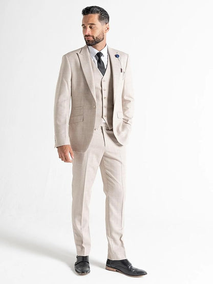Men’s Cream Tweed 3-Piece Tailored Fit Suit