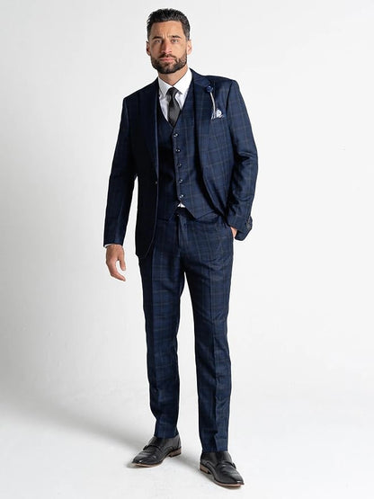 Men’s Blue Tweed Three-Piece Suit with Black Check – Jubilee