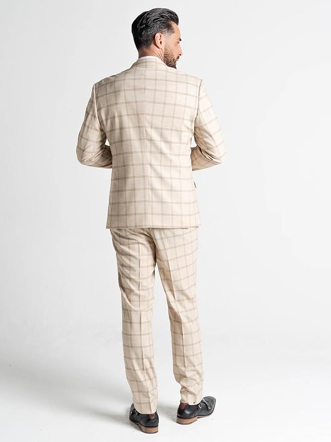 3-Piece Suit with Brown Checks - Tailored Fit Blazer, Matching Trousers &amp; Single-Breasted Waistcoat-Oxford - The Tie Company