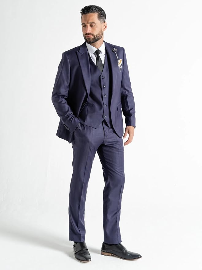 Chelsea Men’s Plum Pinstripe Three-Piece Suit – Slim Fit, Peak Lapel