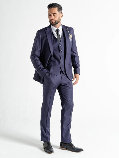 Chelsea Men’s Plum Pinstripe Three-Piece Suit – Slim Fit, Peak Lapel