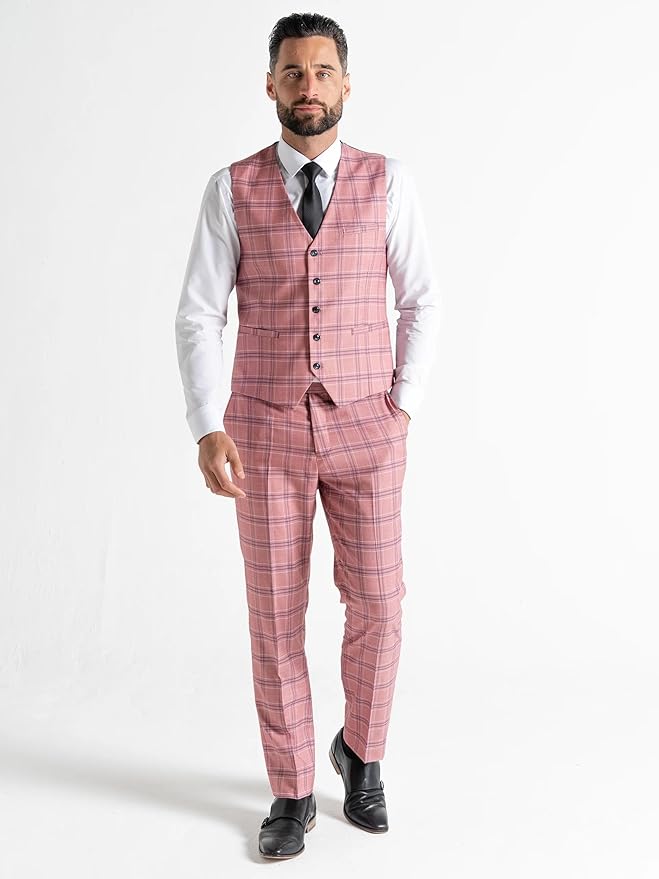 Buy Mens Kensington Rose Pink Tailored Fit Wool Blend Three Peace Checks Suit â€“ Weddings, Business Meetings, and Formal Occasions suit Order Suit online Now - The Tie Company