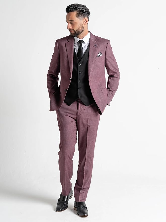 Charlie Men’s Lilac Slim-Fit Three-Piece Suit with Black Waistcoat