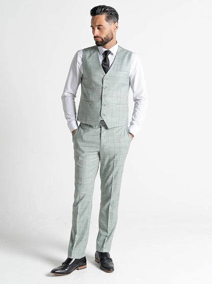 Oxford Men’s Lime Green &amp; Blue Checked 3-Piece Slim Fit Suit