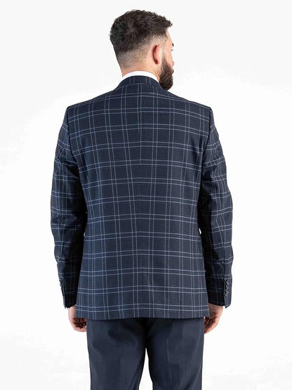 Navy Checks Three Piece Suit â€“ Classic Tailored Fit Blazer, Waistcoat, and Trousers â€“ Timeless Formalwear for Groomsmen and Special Occasions - Angelo - The Tie Company