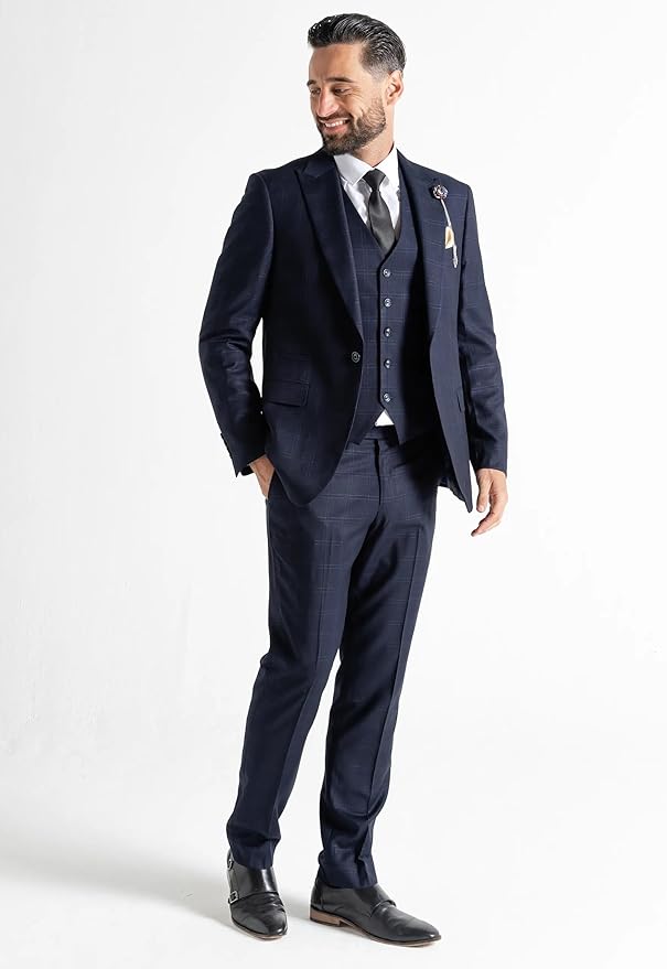 Chelsea Men’s Navy Blue Check Three-Piece Suit