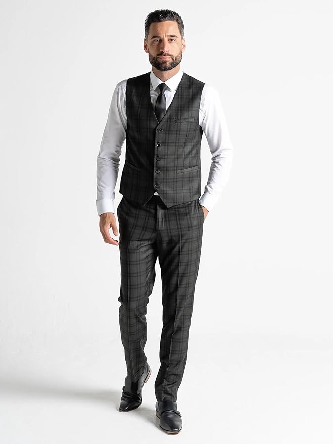 Dark Green Tweed Three Piece Suit â€“ Black Check Tailored Fit Blazer, Waistcoat, and Trousers â€“ Elegant Vintage-Inspired Formalwear for Weddings and Events - The Tie Company
