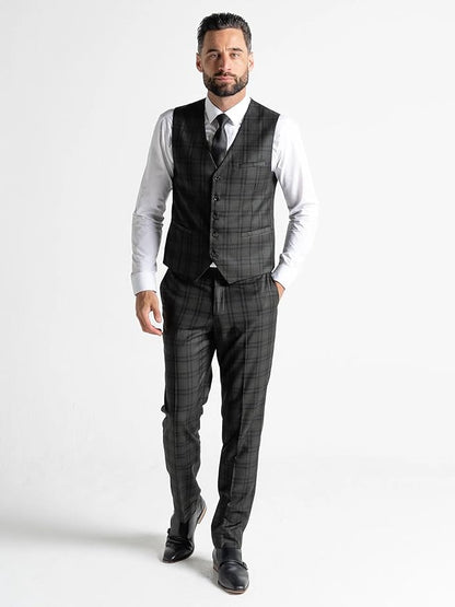 Dark Green Tweed Three Piece Suit â€“ Black Check Tailored Fit Blazer, Waistcoat, and Trousers â€“ Elegant Vintage-Inspired Formalwear for Weddings and Events - The Tie Company