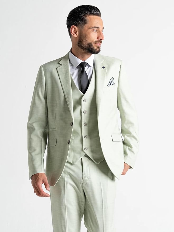 Edward Pastel Green Three-Piece Suit â€“ Slim Fit, Notch Lapel, Single-Breasted, Two-Button Closure â€“ Ideal for Weddings and Formal Events - The Tie Company
