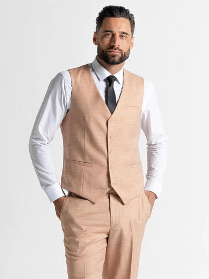 Peach Three Piece Suit - Slim Fit Blazer, Trousers &amp; Waistcoat, Notch Lapel, Complimentary Pocket Square &amp; Tie, Perfect for Weddings &amp; Events - Edward - The Tie Company
