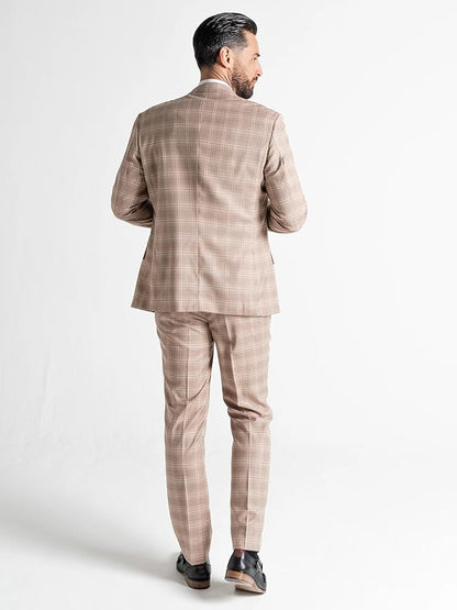 Fawn Tweed Three Piece Suit â€“ White and Brown Check Tailored Fit Blazer, Waistcoat, and Trousers â€“ Classic Vintage-Inspired Formalwear for Weddings and Events - The Tie Company