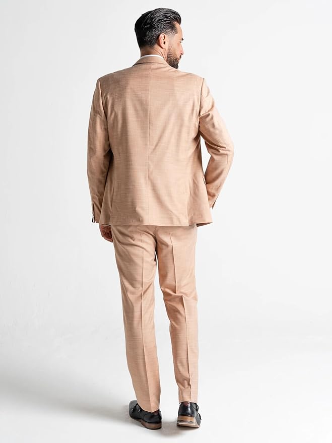 Peach Three Piece Suit - Slim Fit Blazer, Trousers &amp; Waistcoat, Notch Lapel, Complimentary Pocket Square &amp; Tie, Perfect for Weddings &amp; Events - Edward - The Tie Company