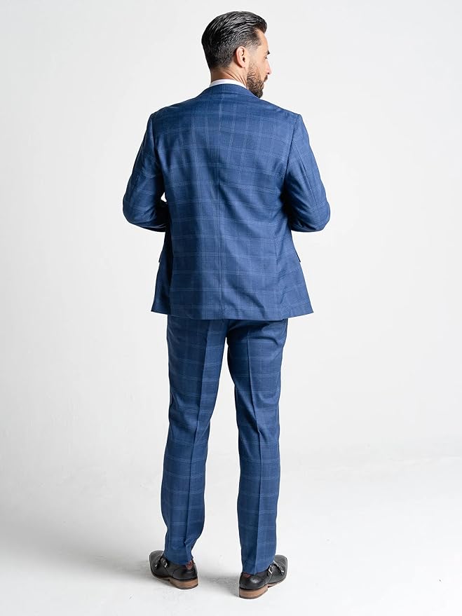 Deep Blue Tweed Three Piece Suit â€“ Light Blue Check Tailored Fit Blazer, Waistcoat, and Trousers â€“ Sophisticated Formalwear for Weddings and Special Events - The Tie Company
