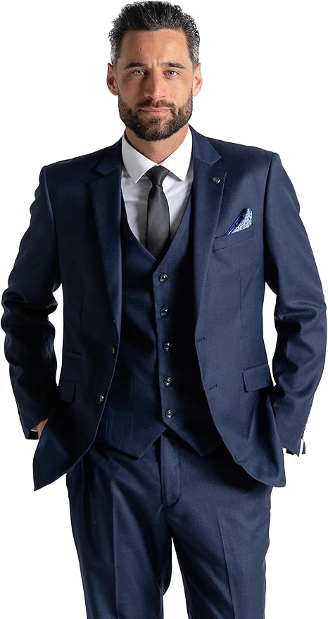 Navy Three-Piece Suit â€“ Slim Fit, Notch Lapel, Single-Breasted, Two-Button Closure â€“ Ideal for Weddings and Formal Events-Edward - The Tie Company