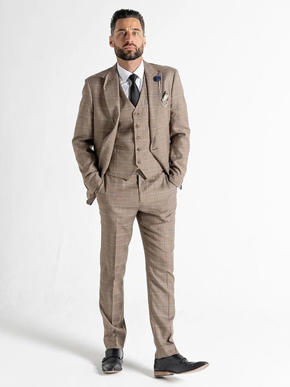 Men’s Coffee Tweed Dark Brown &amp; White Checked 3-Piece Tailored Fit Suit