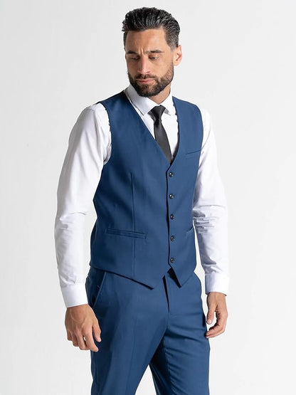 Blue Three Piece Suit - Slim Fit Blazer, Trousers &amp; Waistcoat, Notch Lapel, Complimentary Pocket Square &amp; Tie, Perfect for Formal Occasions - Haris - The Tie Company