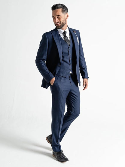 Chelsea Men’s Midnight Blue Pinstripe Three-Piece Suit