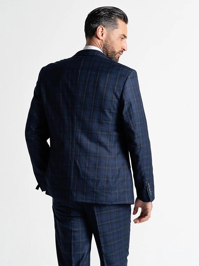 Blue Tweed Three Piece Suit â€“ Black Check Tailored Fit Blazer, Waistcoat, and Trousers â€“ Sophisticated Formalwear for Weddings and Special Occasions-Jubilee - The Tie Company