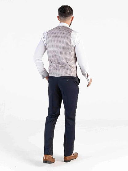 Combi Beige Checks Three Piece Suit â€“ Modern Tailored Fit Sky Blue Blazer, Burgundy Waistcoat, and Navy Trousers â€“ Stylish Groomsmen Outfit - Angelo - The Tie Company