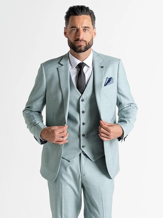 Edward Mint Green Three-Piece Suit â€“ Slim Fit, Notch Lapel, Single-Breasted, Two-Button Closure â€“ Ideal for Weddings and Formal Events - The Tie Company