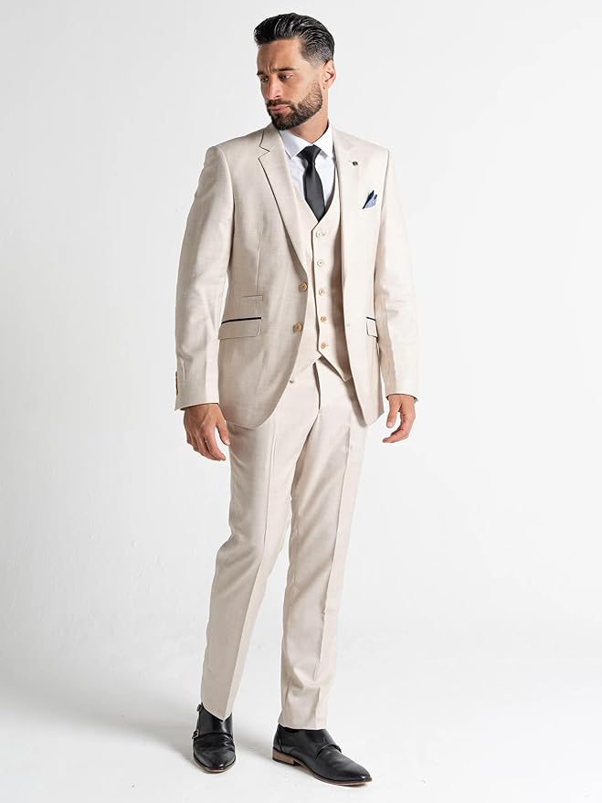 Henry Cream 3-Piece Slim Fit Suit for Men