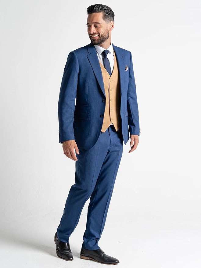 Charlie Men’s Royal Blue Slim-Fit 3-Piece Suit with Camel Waistcoat