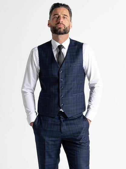 Blue Tweed Three Piece Suit â€“ Black Check Tailored Fit Blazer, Waistcoat, and Trousers â€“ Sophisticated Formalwear for Weddings and Special Occasions-Jubilee - The Tie Company