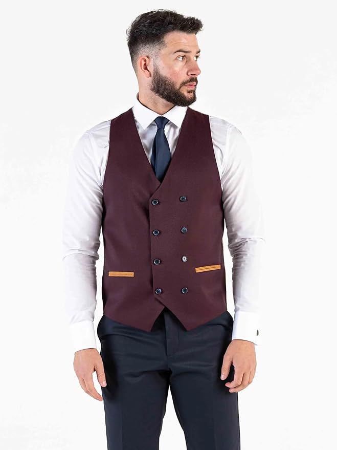 Combi Beige Checks Three Piece Suit â€“ Modern Tailored Fit Sky Blue Blazer, Burgundy Waistcoat, and Navy Trousers â€“ Stylish Groomsmen Outfit - Angelo - The Tie Company