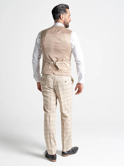 3-Piece Suit with Brown Checks - Tailored Fit Blazer, Matching Trousers &amp; Single-Breasted Waistcoat-Oxford - The Tie Company