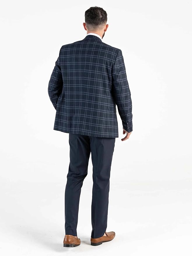 Navy Checks Three Piece Suit â€“ Classic Tailored Fit Blazer, Waistcoat, and Trousers â€“ Timeless Formalwear for Groomsmen and Special Occasions - Angelo - The Tie Company