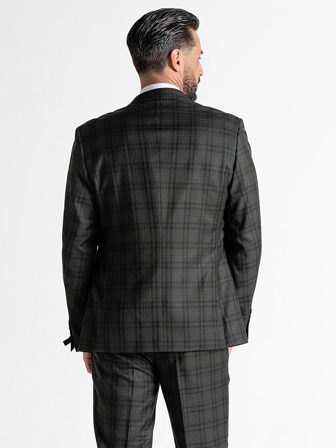 Dark Green Tweed Three Piece Suit â€“ Black Check Tailored Fit Blazer, Waistcoat, and Trousers â€“ Elegant Vintage-Inspired Formalwear for Weddings and Events - The Tie Company