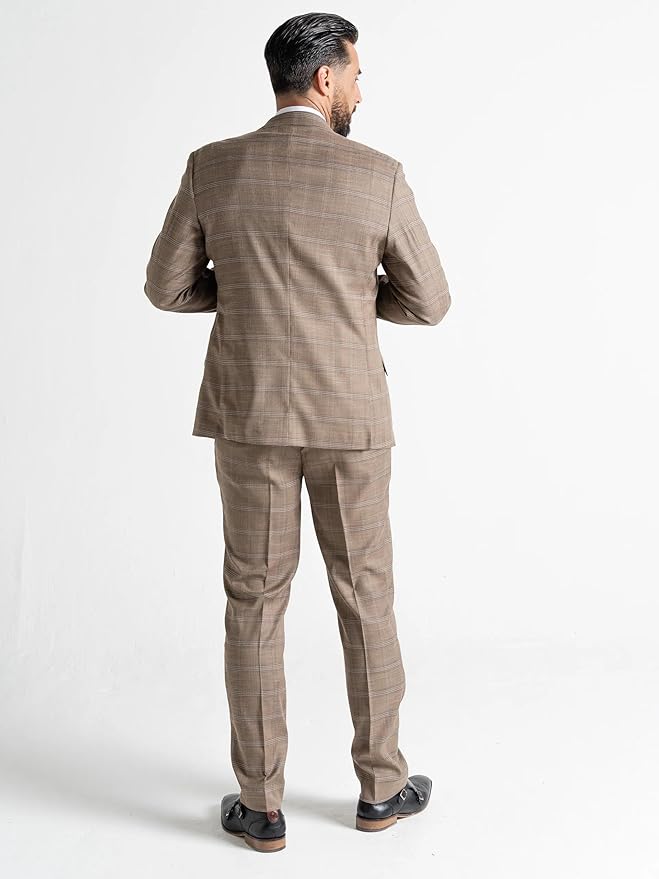 Coffee Tweed Three Piece Suit â€“ Dark Brown and White Check Tailored Fit Blazer, Waistcoat, and Trousers â€“ Classic Formalwear for Weddings and Special Occasions - The Tie Company
