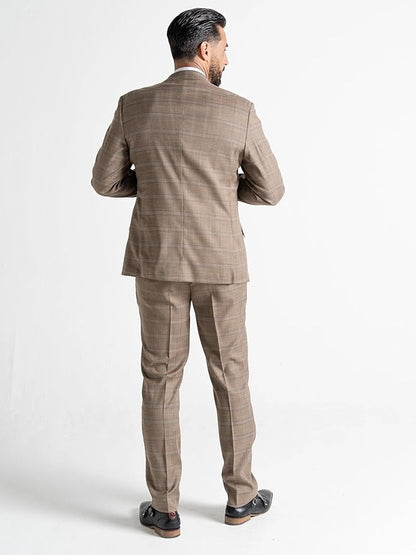 Coffee Tweed Three Piece Suit â€“ Dark Brown and White Check Tailored Fit Blazer, Waistcoat, and Trousers â€“ Classic Formalwear for Weddings and Special Occasions - The Tie Company