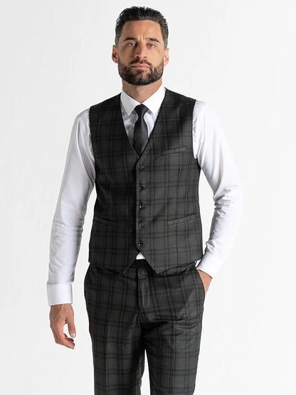 Dark Green Tweed Three Piece Suit â€“ Black Check Tailored Fit Blazer, Waistcoat, and Trousers â€“ Elegant Vintage-Inspired Formalwear for Weddings and Events - The Tie Company