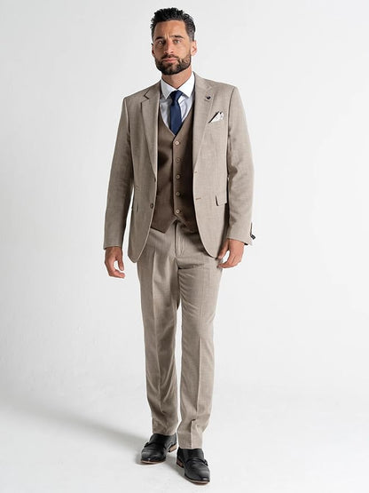 Charlie Men’s Light Brown Slim-Fit 3-Piece Suit with Waistcoat