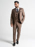 Oxford Men’s Brown White-Checked 3-Piece Slim Fit Suit