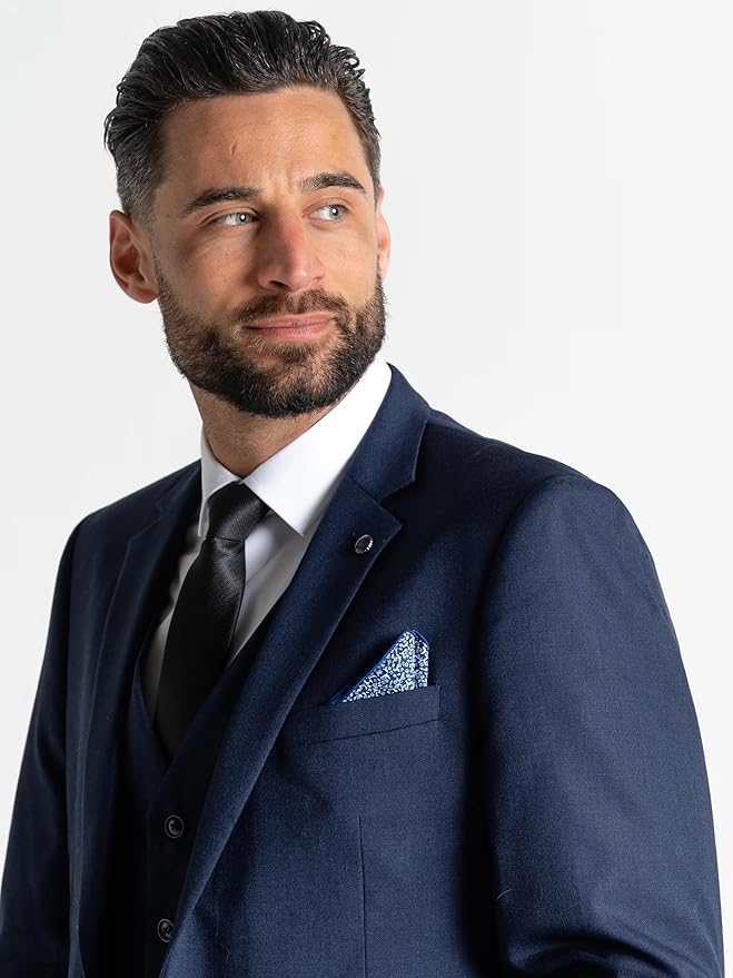 Navy Three-Piece Suit â€“ Slim Fit, Notch Lapel, Single-Breasted, Two-Button Closure â€“ Ideal for Weddings and Formal Events-Edward - The Tie Company