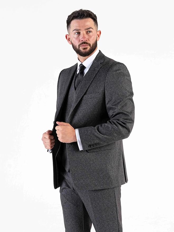 Buy Herringbone Mens Dark Grey Tailored Fit Three Piece Suit - Weddings, business, Office, Events Suit - Orders Suit Online - The Tie Company