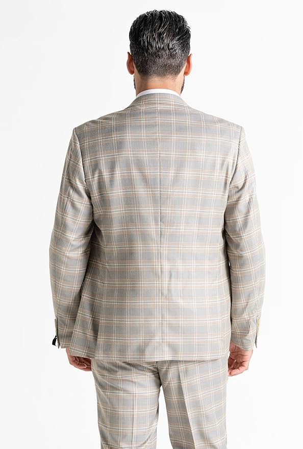 Light Grey Tweed Three Piece Suit â€“ White and Caramel Check Tailored Fit Blazer, Waistcoat, and Trousers â€“ Elegant Formalwear for Weddings and Special Occasions - The Tie Company