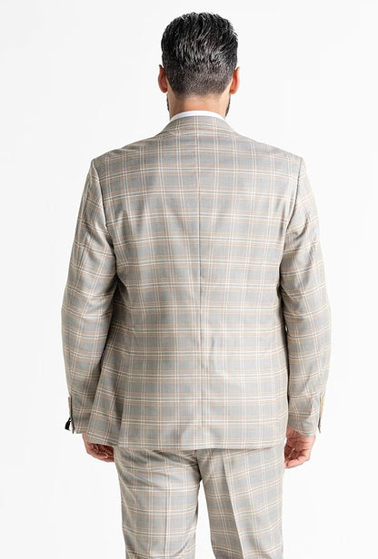 Light Grey Tweed Three Piece Suit â€“ White and Caramel Check Tailored Fit Blazer, Waistcoat, and Trousers â€“ Elegant Formalwear for Weddings and Special Occasions - The Tie Company