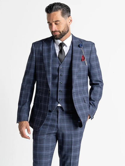 Submarine Blue Tweed Three Piece Suit â€“ Light Blue Check Tailored Fit Blazer, Waistcoat, and Trousers â€“ Elegant Formalwear for Weddings and Special Occasions - The Tie Company