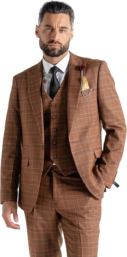 Buy Kensington Mens Tailored Fit Wool Brown Three Peace Suit â€“ Business, Weddings &amp; Formal Events Suit Order Suit Online - The Tie Company